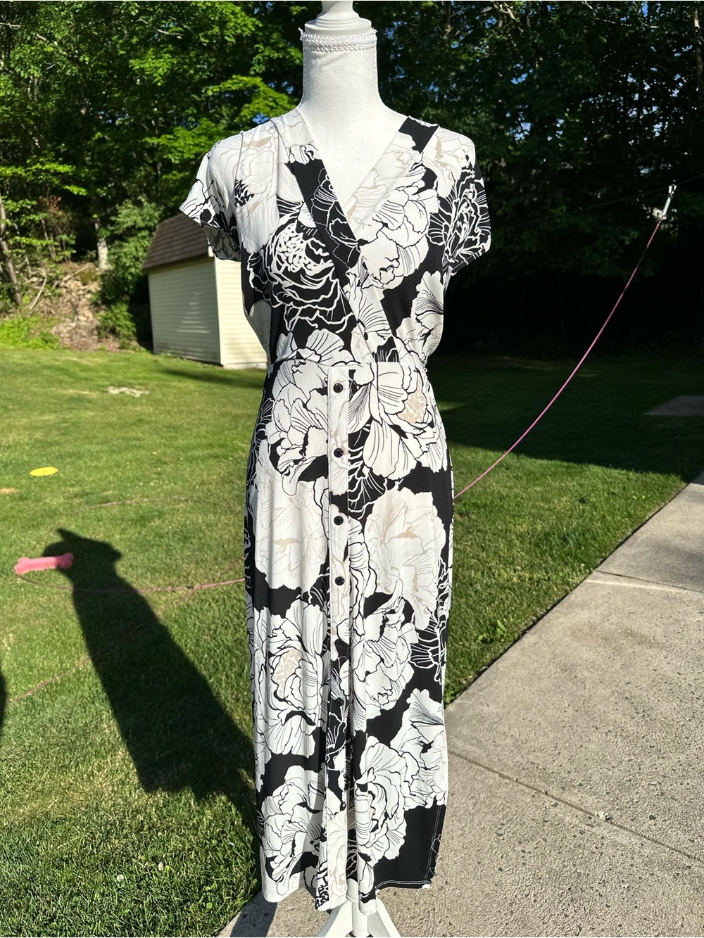 White House Black Market Black and White Floral Wrap Maxi Dress